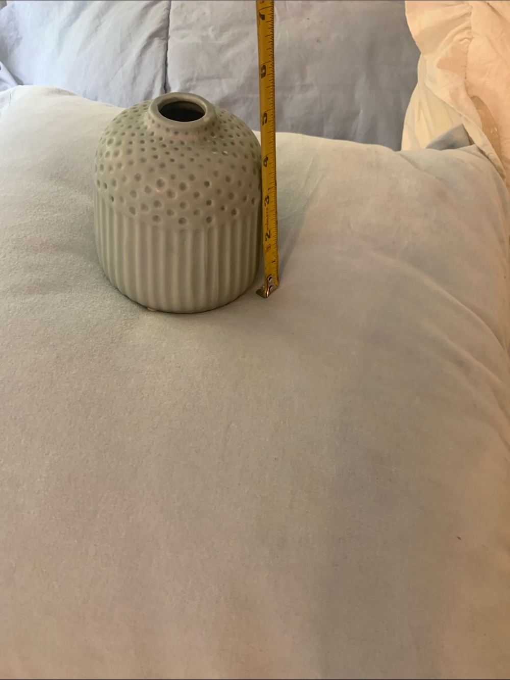 Source Unknown Neutral Cream Ceramic Bud Vase with Textured Dots and Ribs